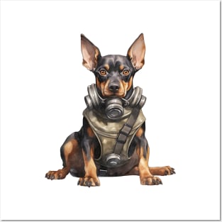 Doberman Pinscher Dog Wearing Gas Mask Posters and Art